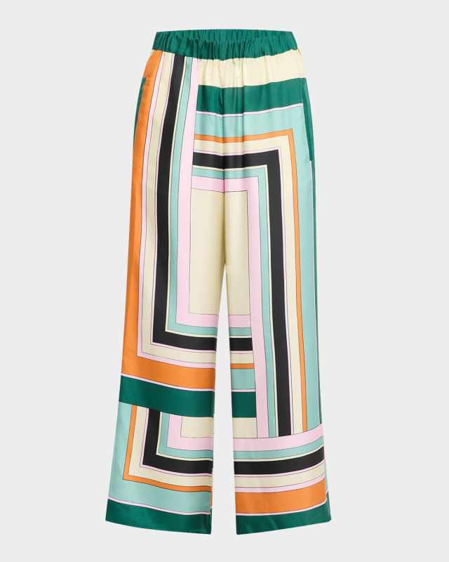 Ottavo Cropped Geometric-Print Silk Pants